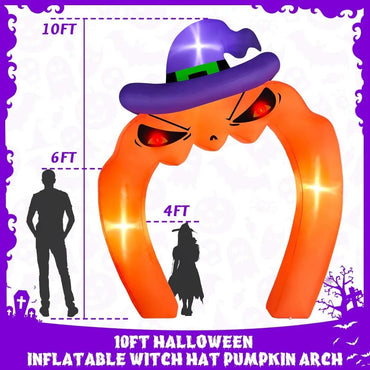 10ft Giant Inflatable Pumpkin with Witch Hat – Spooky Halloween Yard Decoration with LED Lights