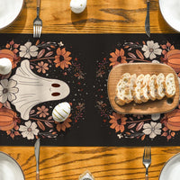 Halloween Ghost and Pumpkin Table Runner – Floral Spooky Decor for Festive Tables