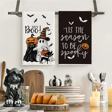 Halloween Kitchen Hand Towel Set – ‘Hey Boo!’ and ‘Tis the Season to Be Spooky’