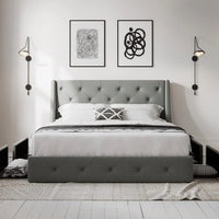 Bed frame With 4 Storage Drawers Wing-Back Headboard