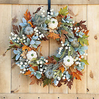 Autumn Harvest Wreath with White Pumpkins and Berries – 15.75 Inches