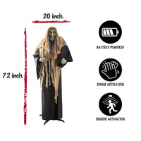 6ft Animated Creepy Witch with Glowing Eyes – Spooky Halloween Decoration for Yard or Home