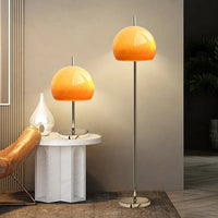 Retro Modern Floor Lamp with Orange Globe Shade - Chrome Finish, Sleek Design