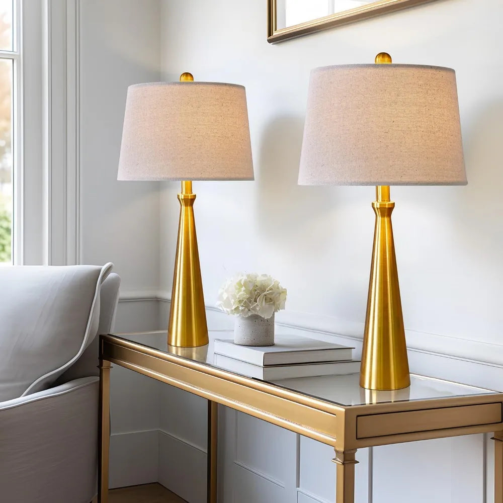 Set of 2 Modern Touch Control Table Lamps with USB Charging Ports, Available in Gold, Silver, and Black, Dimmable