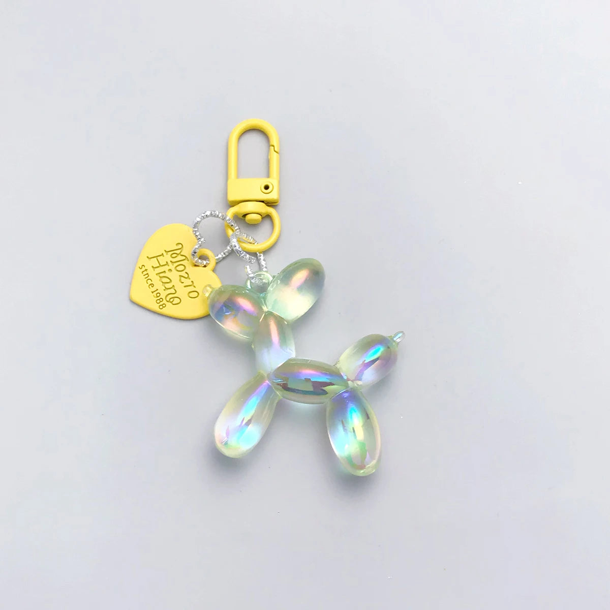 Iridescent Balloon Dog Keychain - Resin Charm with D-Shaped Buckle