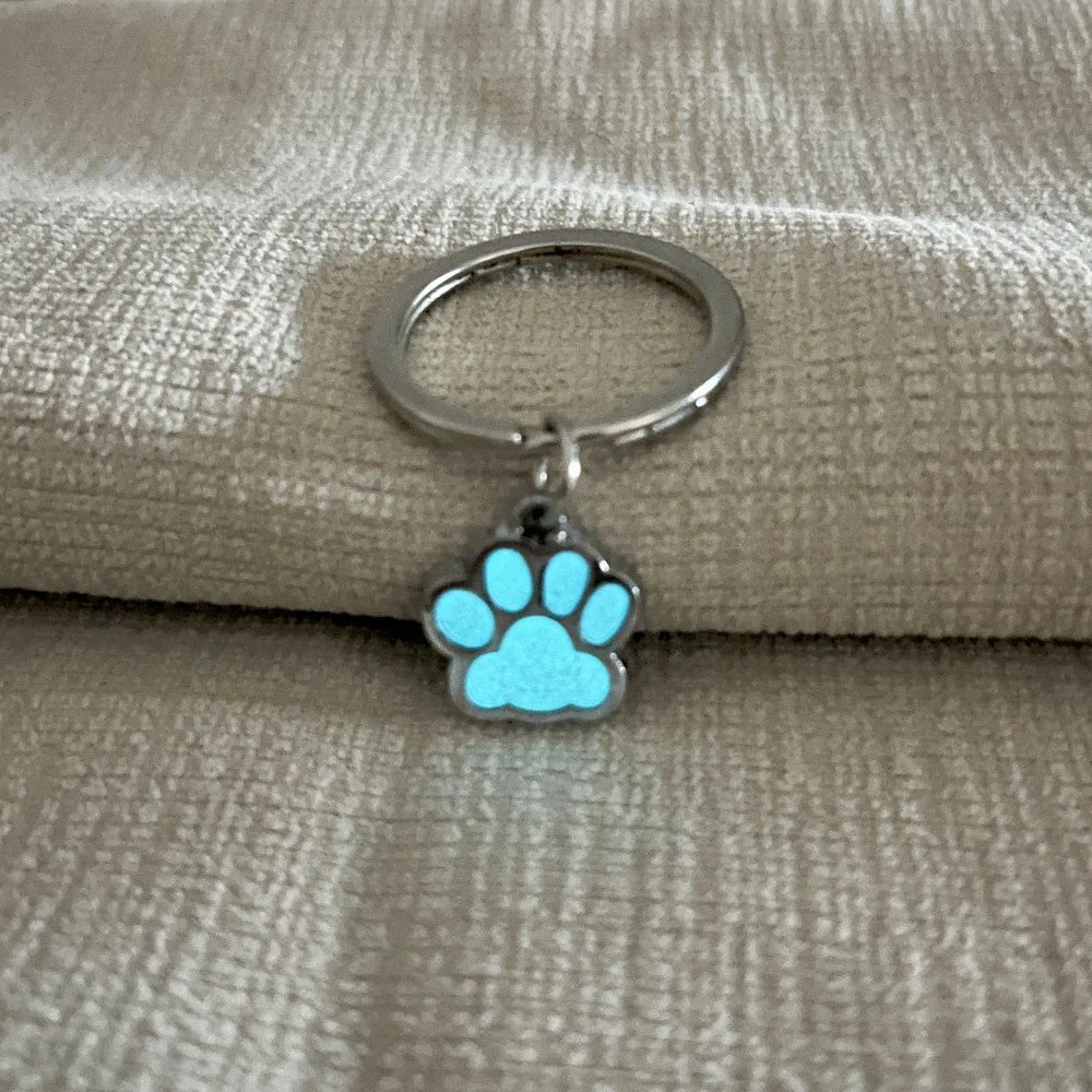 Glow-in-the-Dark Paw Print Keychain - Silver-Plated Zinc Alloy