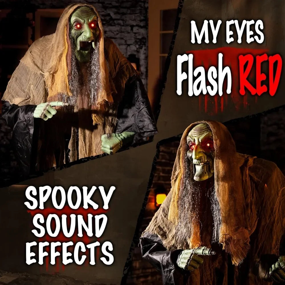 6ft Animated Creepy Witch with Glowing Eyes – Spooky Halloween Decoration for Yard or Home