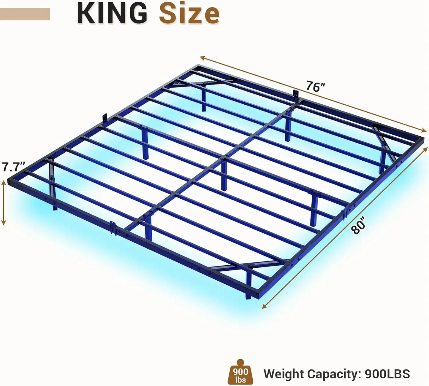 Modern Metal Floating King Platform Bed Frame with LED Ambient Lighting | Sleek & Stylish Bedroom Centerpiece