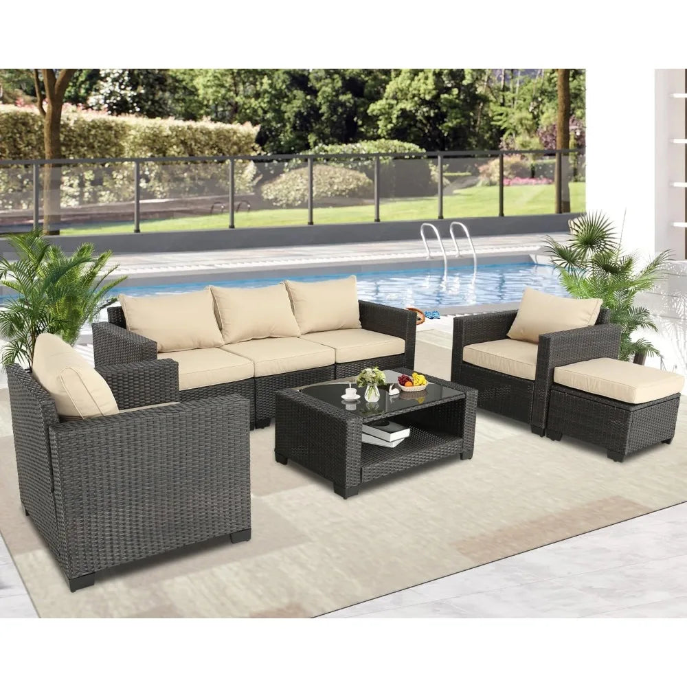 7 Pieces Patio Furniture Set Rattan Wicker