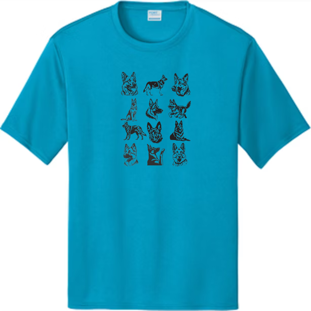 Performance Tee with Stylish German Shepherd Grid Design