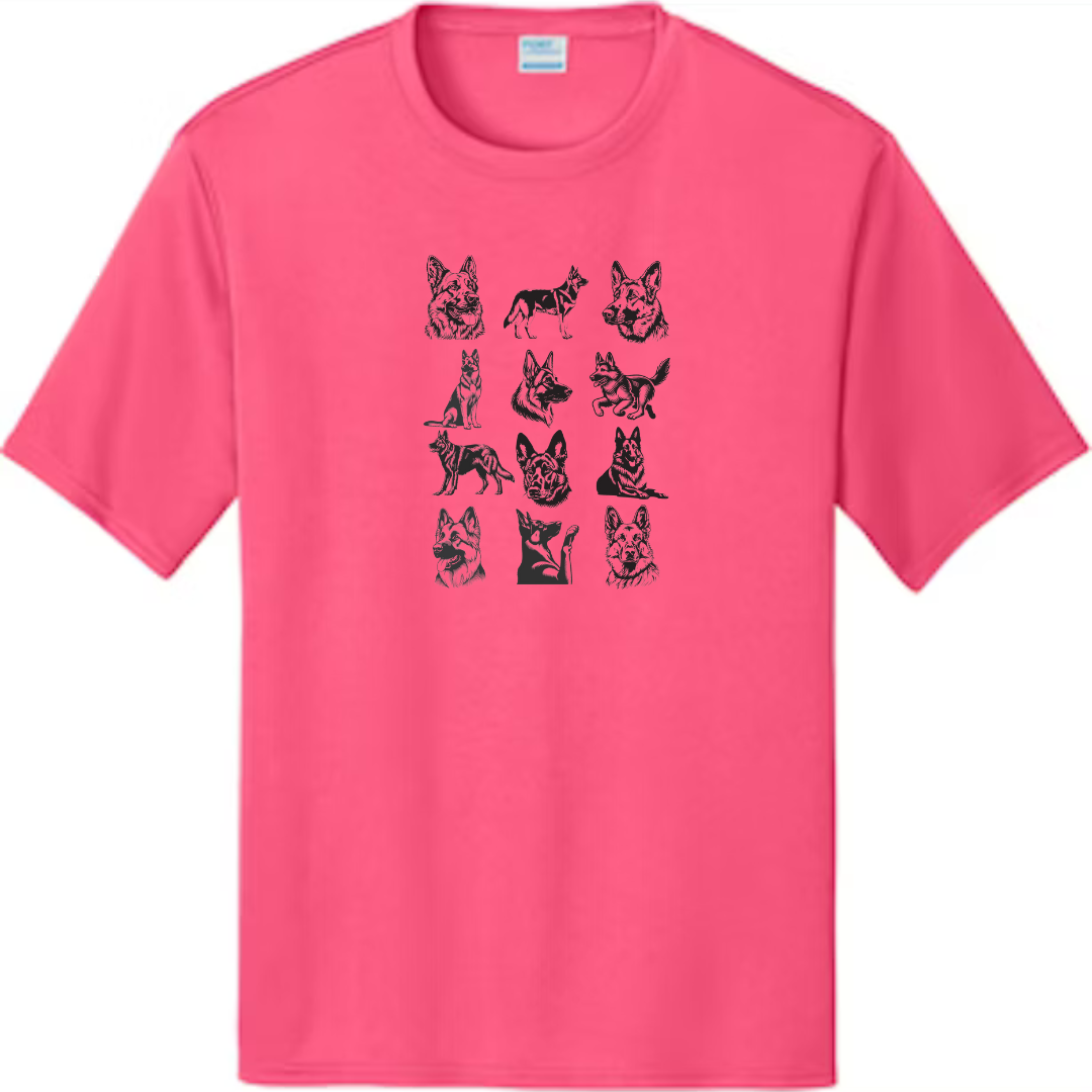 Performance Tee with Stylish German Shepherd Grid Design