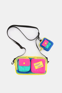 Colorful Nylon Crossbody Bag with EarPods Pouch – Medium Size, Removable Strap