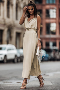 V Neck Sleeveless Maxi Dress w. Elastic Belt