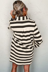 Women's Striped Long-Sleeve Shirt Dress – Black & Dusty Pink