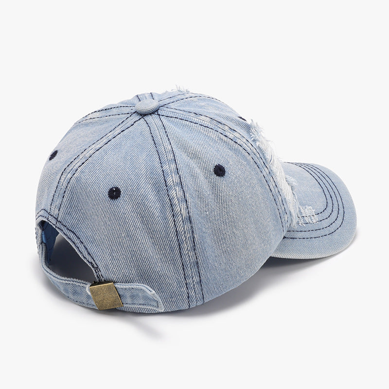 Distressed Denim Baseball Cap – Adjustable Cotton Hat in Multiple Colors