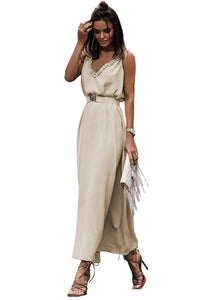 V Neck Sleeveless Maxi Dress w. Elastic Belt