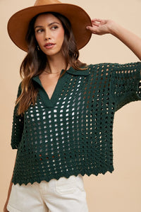 Openwork Knit Johnny Collar Cover-Up