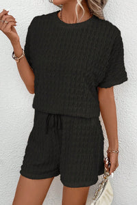 Frill Textured Short Sleeve Top & Shorts Set