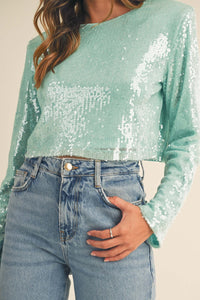 Shoulder-Padded Sequin Crop Top – Bold & Glamorous