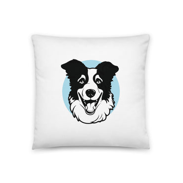 Collie Craze Printed Happy Blue Throw Pillow