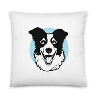 Collie Craze Printed Happy Blue Throw Pillow