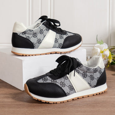 Women’s Casual PU Leather Sneakers – Flat Heel, Available in Black or Blue