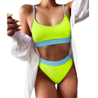 Stylish Neon Accent Ribbed Bikini Set