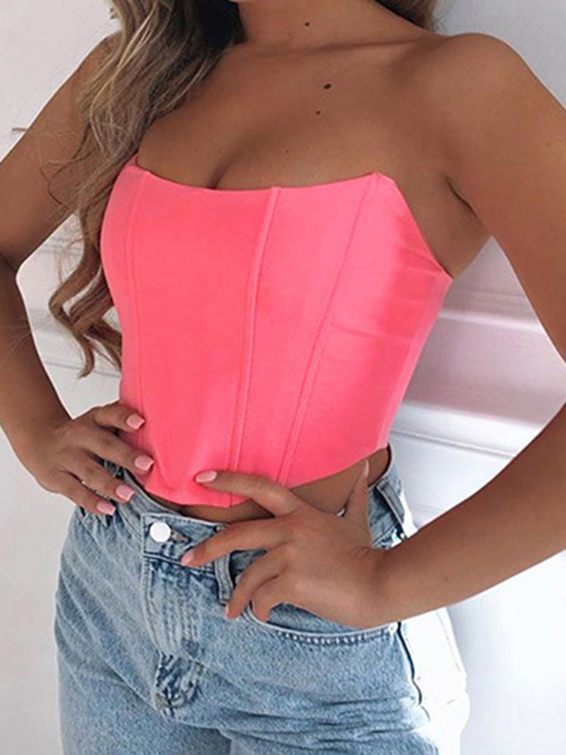 Strapless Corset-Style Tube Top – Available in Hot Pink, Scarlet, Black, and White