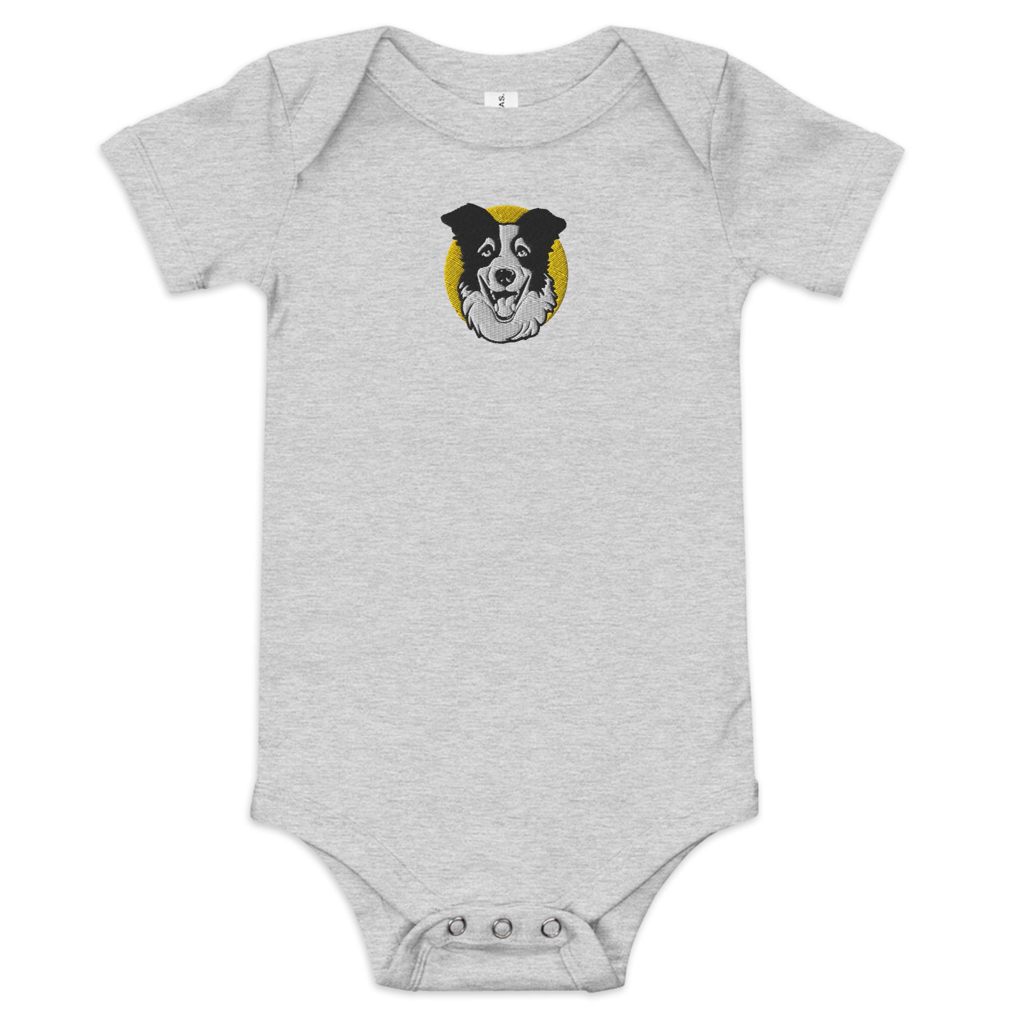 Embroidered Collie Craze Happy Yellow Baby One Piece