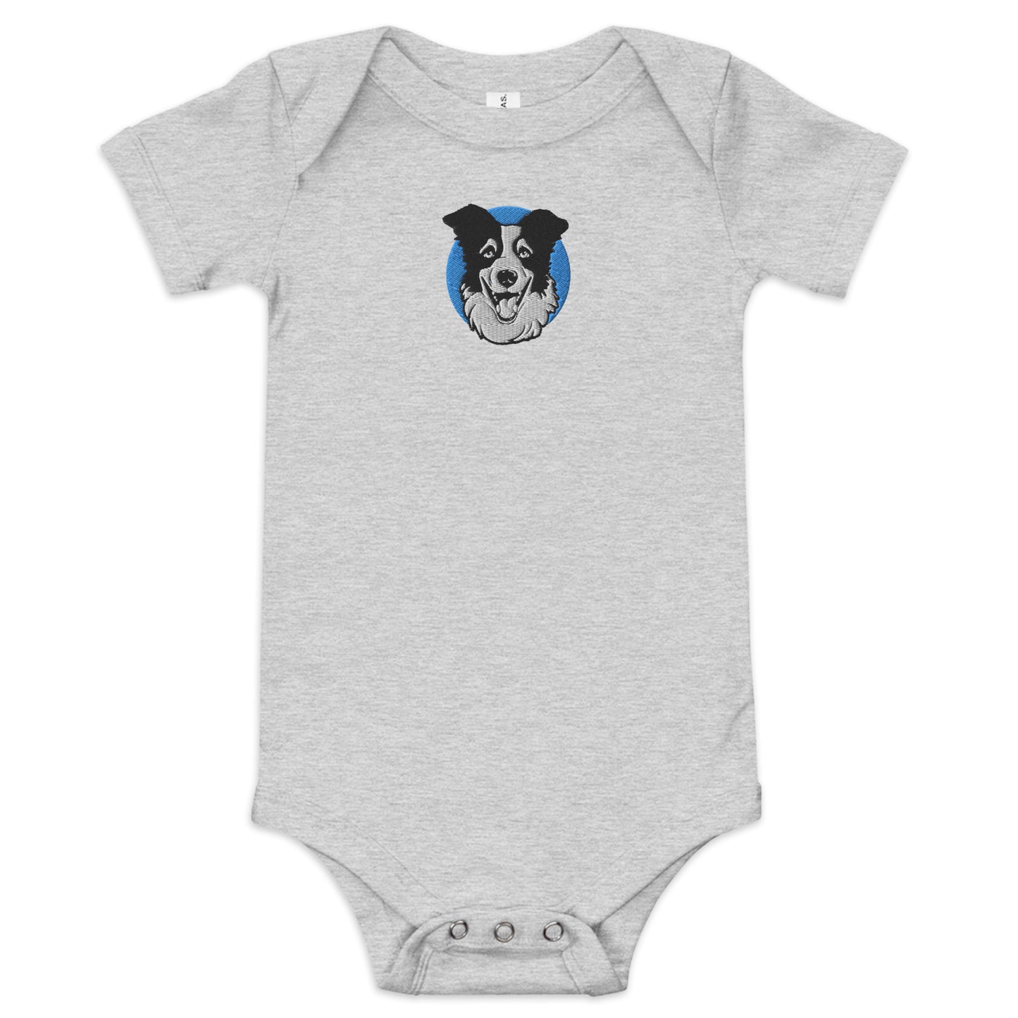 Embroidered Collie Craze Happy Blue Baby One Piece