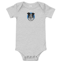 Embroidered Collie Craze Happy Blue Baby One Piece