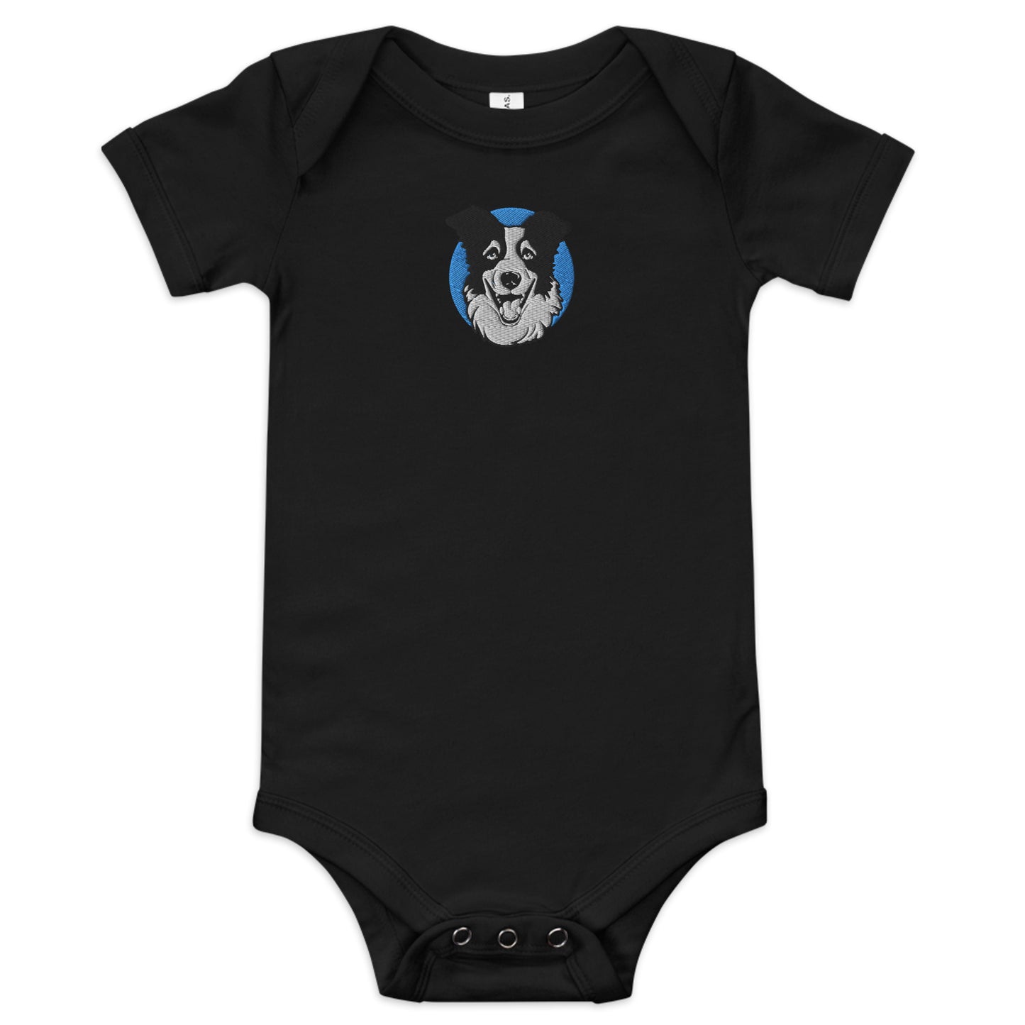 Embroidered Collie Craze Happy Blue Baby One Piece