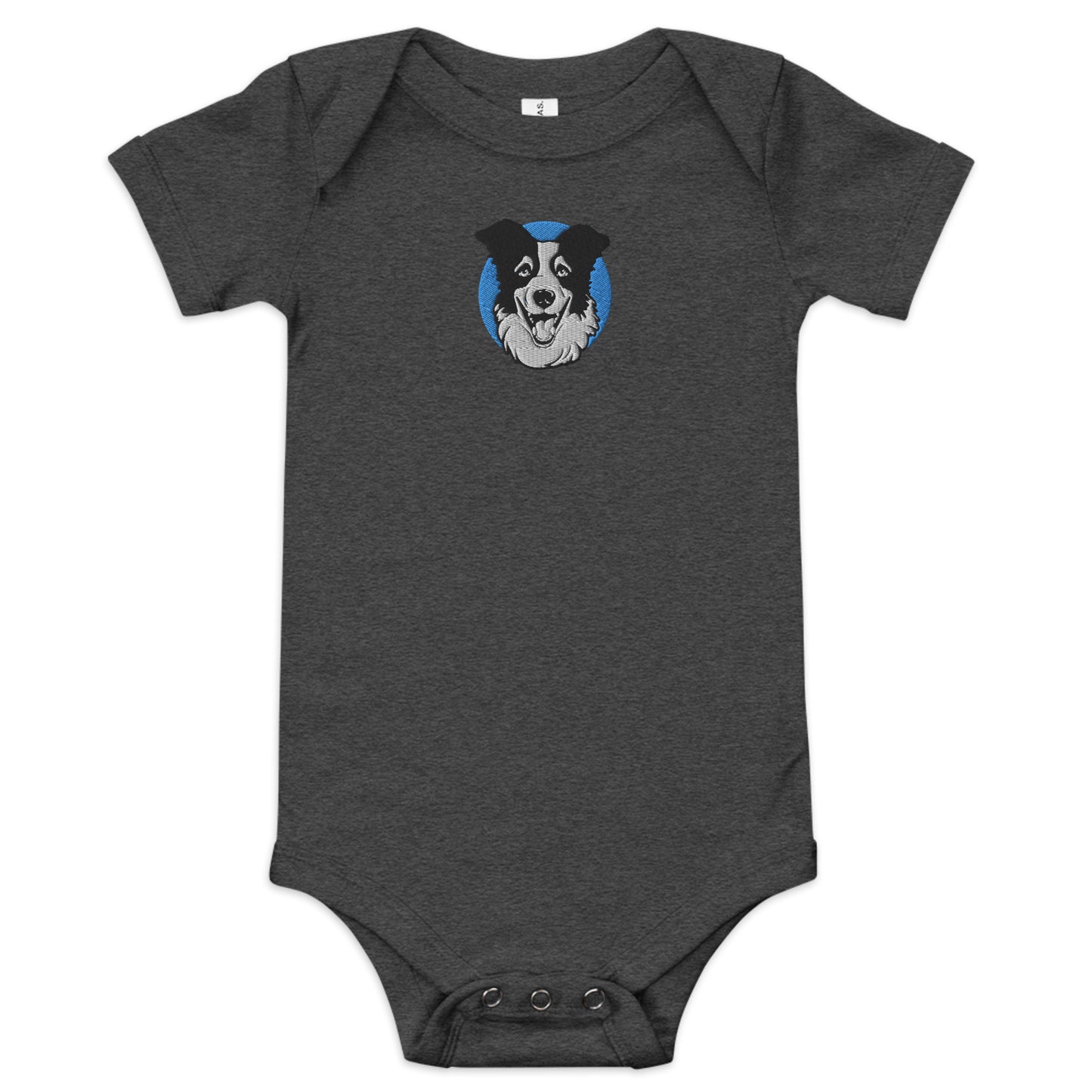 Embroidered Collie Craze Happy Blue Baby One Piece