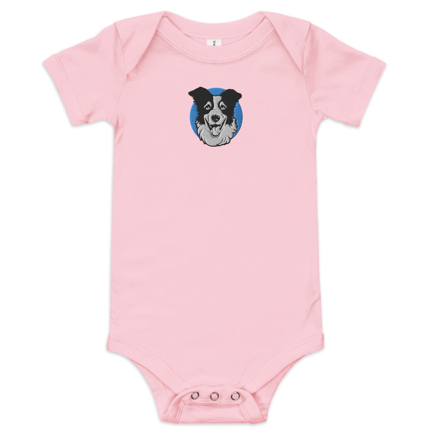 Embroidered Collie Craze Happy Blue Baby One Piece