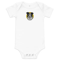 Embroidered Collie Craze Happy Yellow Baby One Piece