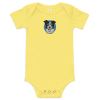 Embroidered Collie Craze Happy Blue Baby One Piece