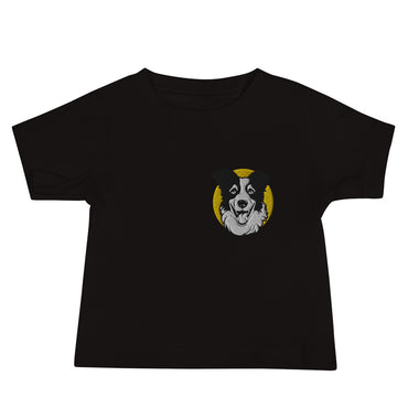 Embroidered Collie Craze Happy Yellow Baby Jersey Short Sleeve Tee