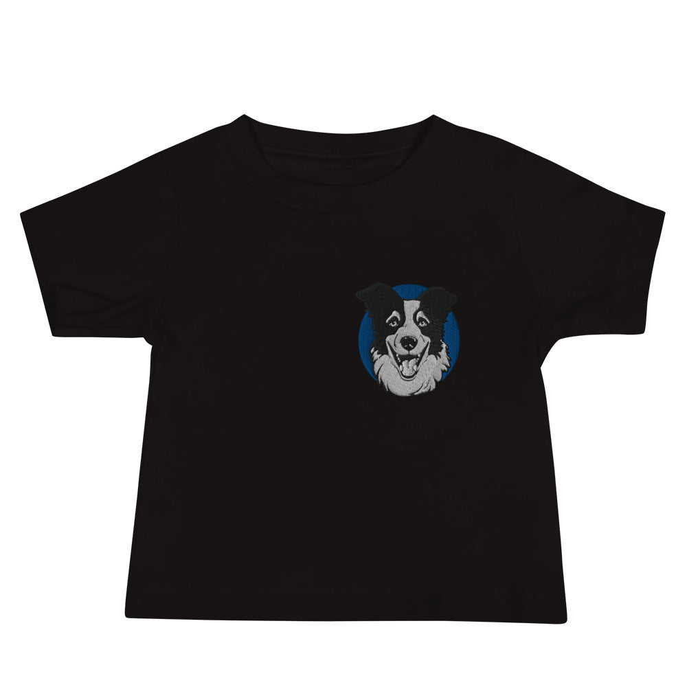 Embroidered Collie Craze Happy Blue Baby Jersey Short Sleeve Tee