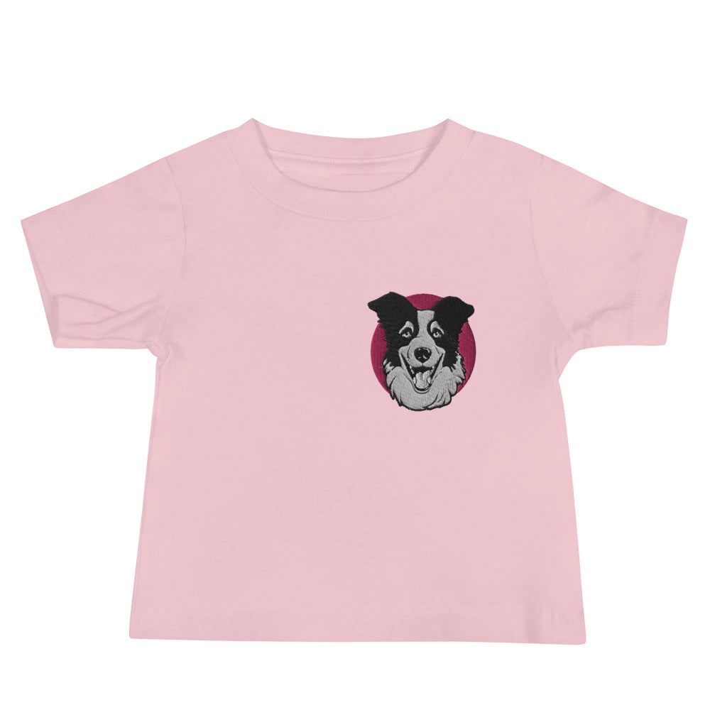 Embroidered Collie Craze Happy Pink Baby Jersey Short Sleeve Tee