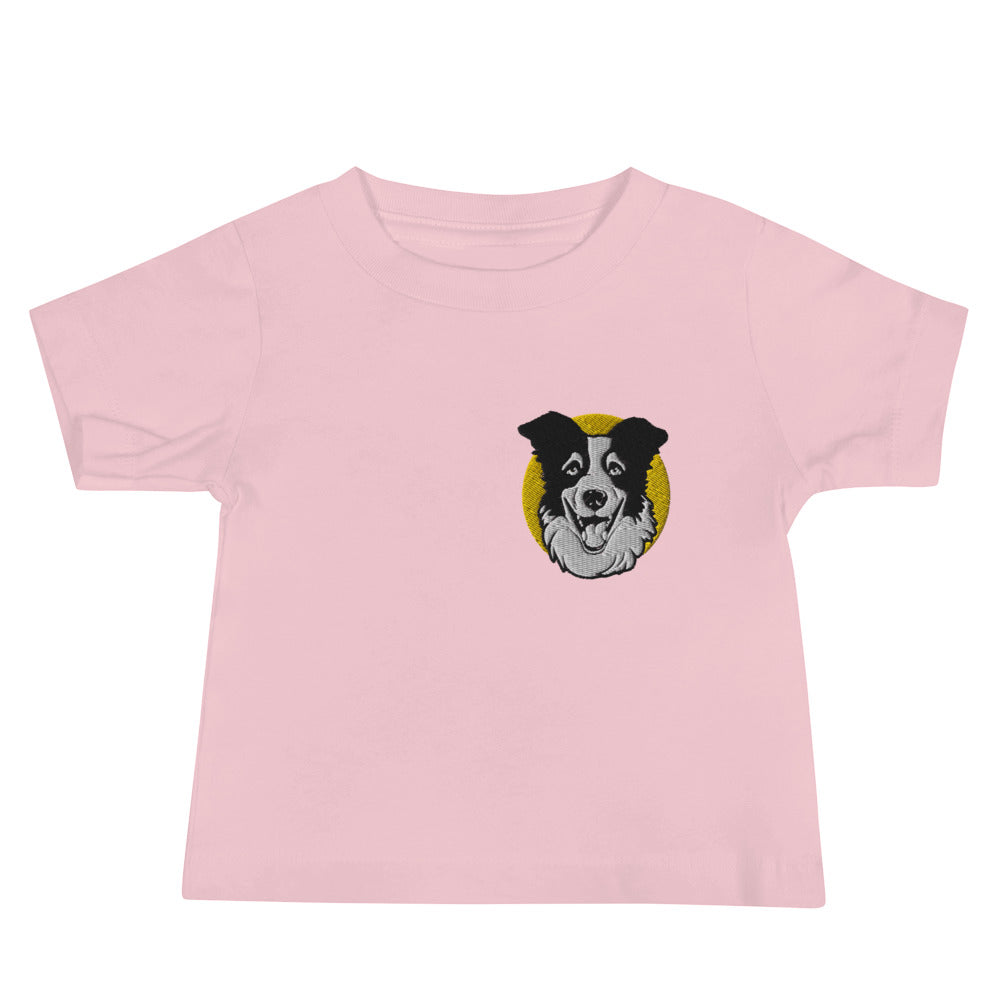 Embroidered Collie Craze Happy Yellow Baby Jersey Short Sleeve Tee