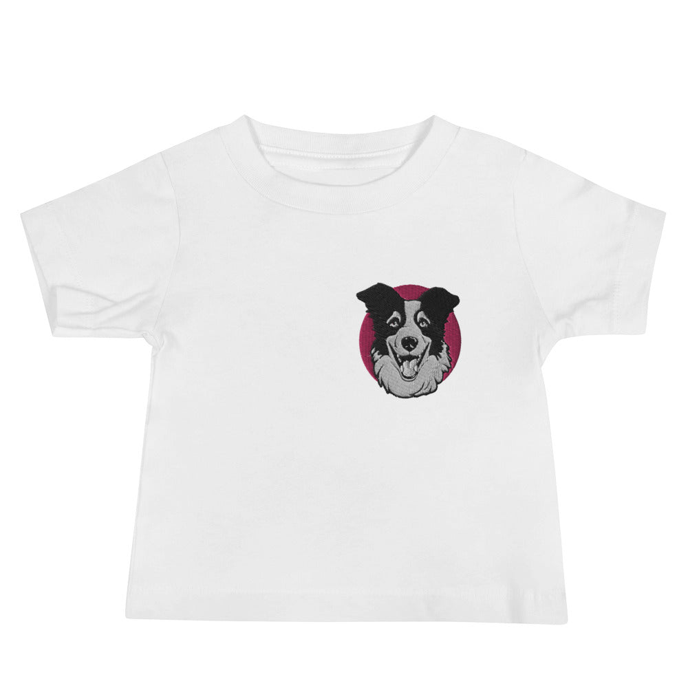 Embroidered Collie Craze Happy Pink Baby Jersey Short Sleeve Tee