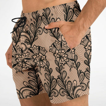 Black & Nude Lace 5.5" Men's Swim Trunks