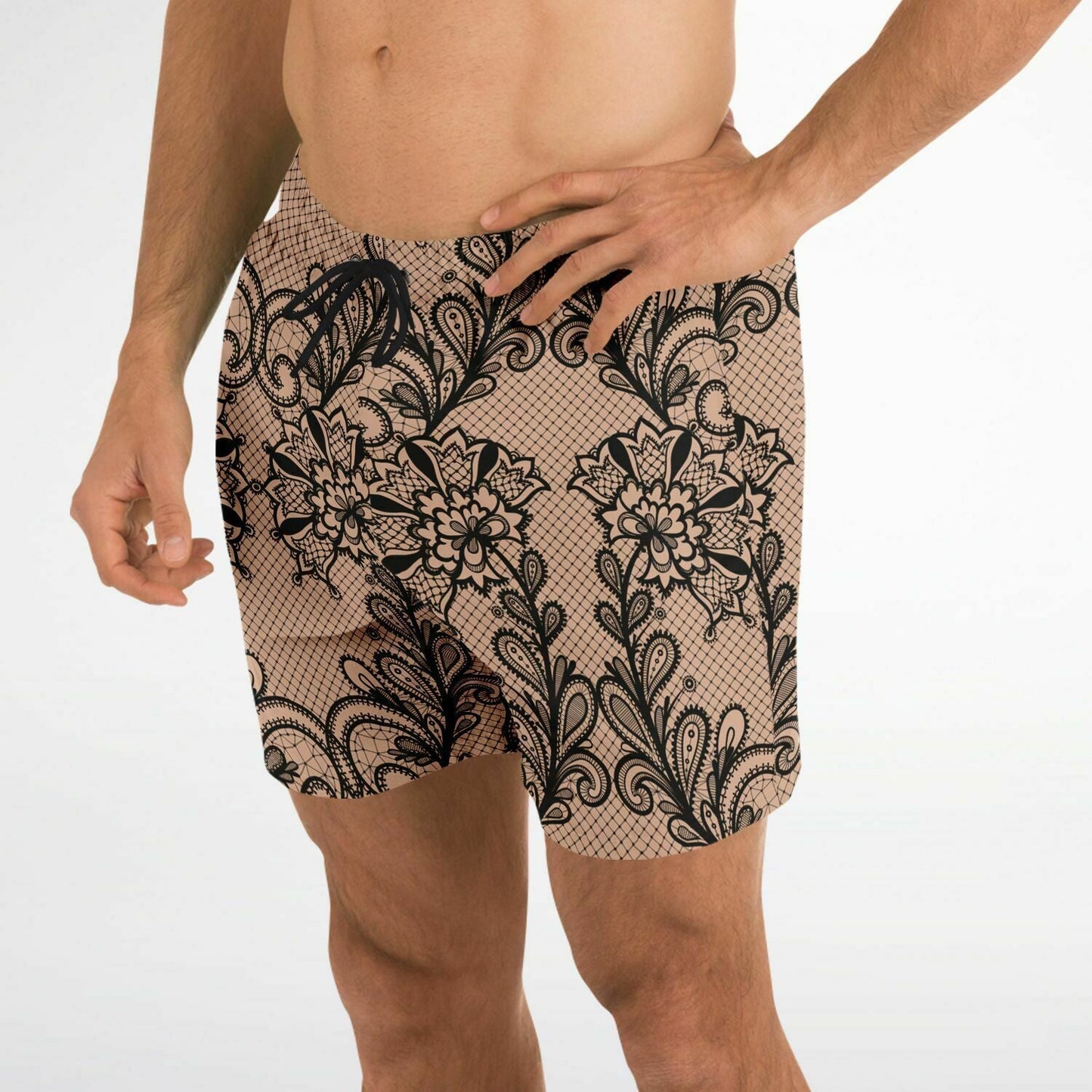 Black & Nude Lace 5.5" Men's Swim Trunks