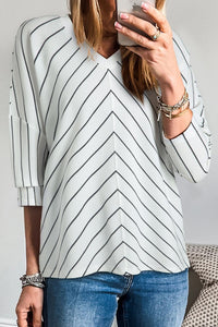 Striped V-Neck Long Sleeve Blouse – Effortless Style with Everyday Comfort