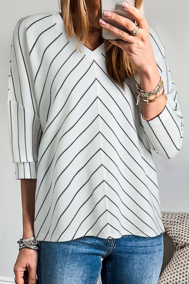 Striped V-Neck Long Sleeve Blouse – Effortless Style with Everyday Comfort