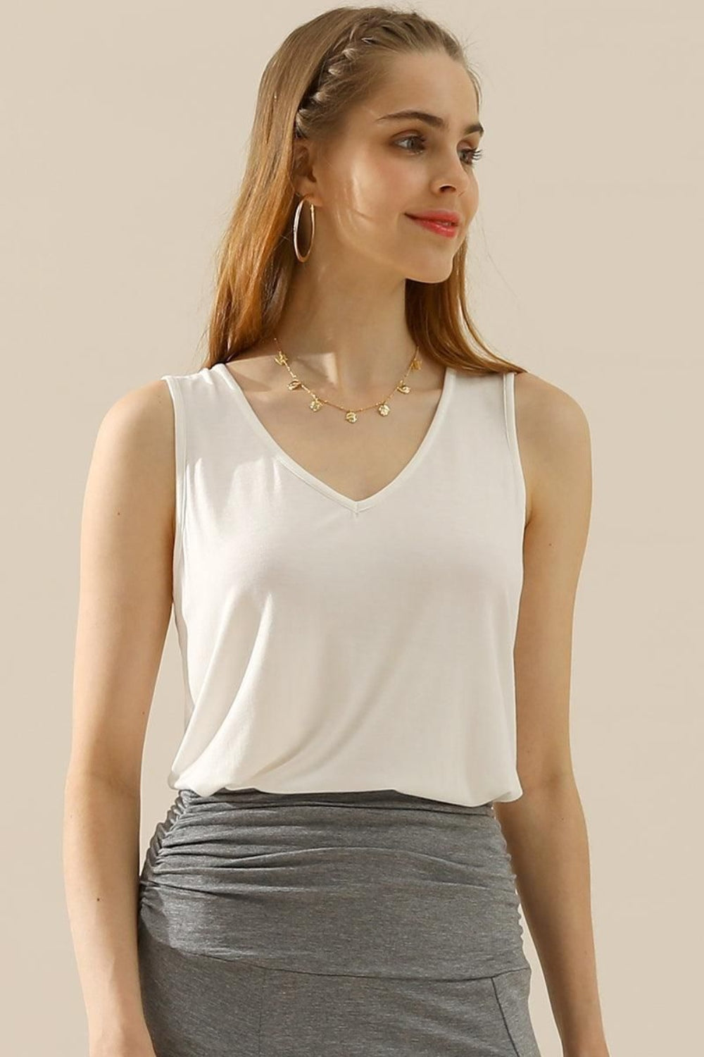 V-Neck Curved Hem Tank – Casual Comfort with a Chic Twist