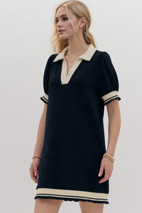 Oh Frill Contrast Trim Johnny Collar Mini Dress