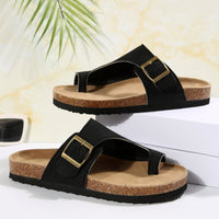 Women’s Buckle Strap Suede Flat Sandals – Available in Black, Pink, & Khaki