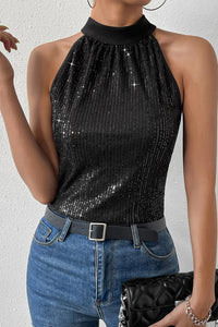 Keyhole Tie Back Sequined Tank Top