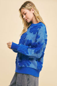 Flower Texture Round Neck Dropped Shoulder Sweater – Bold and Trendy Style